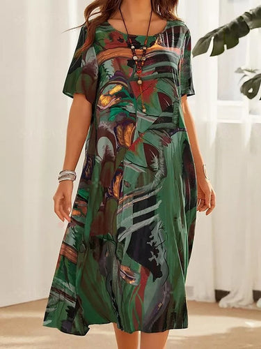 Vestidos midi de cuello redondo impreso en línea A