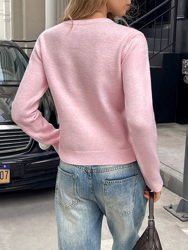 1731834 Long Sleeves Solid Color Split-Joint Round-Neck Pullovers Sweater Tops