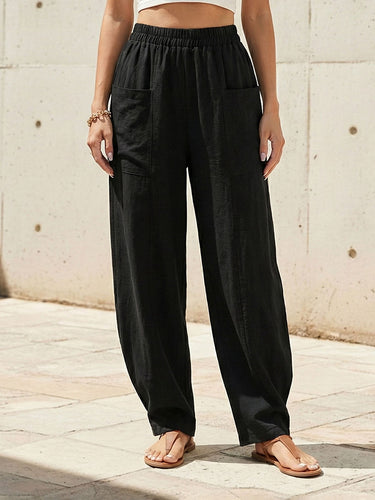 Loose Plus Size Elasticity Pockets Solid Color Pants
