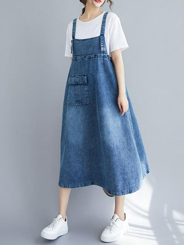 オリジナルのソリッドデニムストラップレスドレス