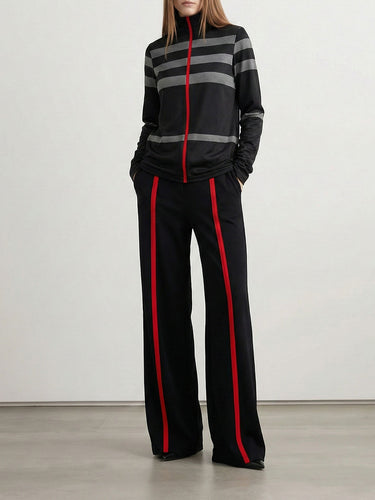 Long Sleeves Loose Striped High Neck T-Shirts Tops