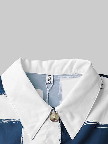 A-line High Waisted Buttoned Contrast Color Pleated Pockets Lapel Midi Dresses