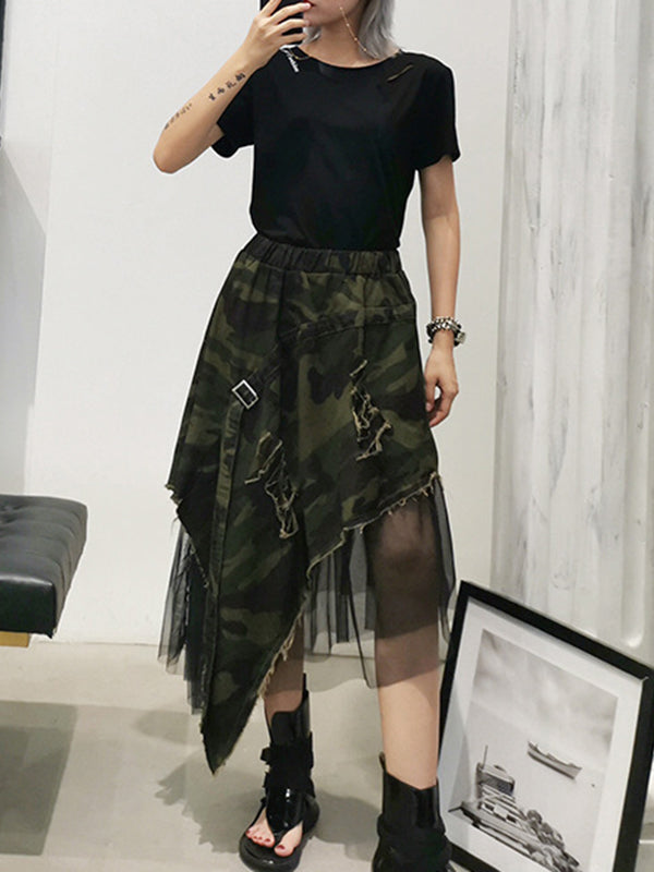 A-Line Loose Buttoned Elasticity Fringed Pockets Split-Joint Skirts Bottoms main image 0