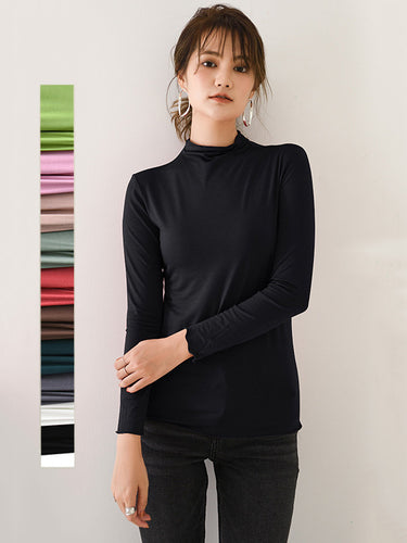 10色シンプルソリッドカラー長袖ハイネックTシャツトップ