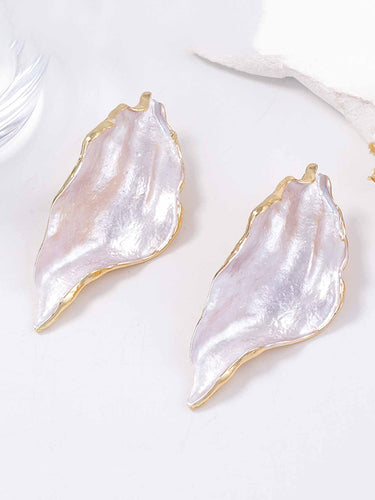1715089 Irregularity Leaves Print Pleated Earrings Accessories