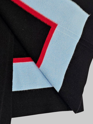 Irregularity Long Sleeves Abstract Printed Asymmetric Contrast Color Ribs Split-Joint Round-Neck Sweater Tops