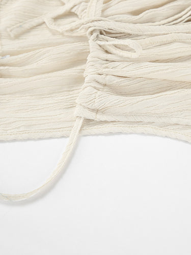 1748661 Cor sólida halter-pescoço recortado plissado split-joint tank top + cintura alta elasticidade amarrada calças de cintura conjunto de duas peças