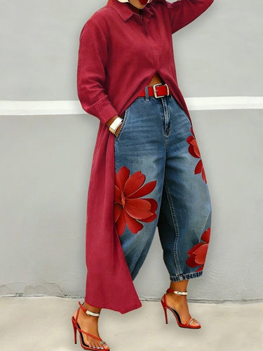 Long Sleeves Loose Buttoned Solid Color Lapel Blouses&Shirts Tops