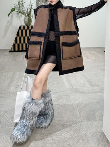 1720718 Loose Sleeveless Buttoned Pockets Split-Joint Stand Collar Vest Outerwear