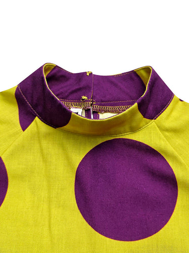 Manga larga Suelta Dobladillo grande Contraste de color Plisado Lunares Dividido Medio cuello alto Vestidos largos