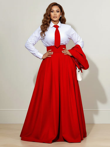 1723189 Elasticated Waist High Waisted Big Hemline Pleated Pockets Solid Color Zipper Skirts Bottoms