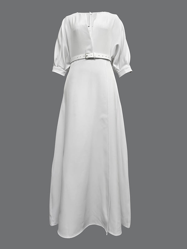 Early Cotton Solid Color Maxi Dress V neck Half Sleeve Hollow Out Cutout Backless Casual Dress main image 1