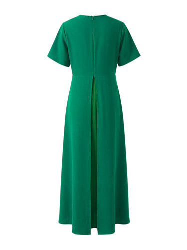 A-Line hohe taillierte plissierte Feste Farbe Split-Joint Rund-Hals Maxi Kleider