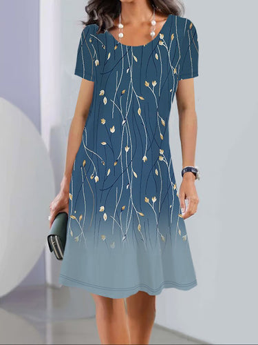 A-LINE Flower estampado de estampado redondo mini vestidos