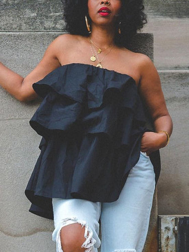 A-Line Loose Elasticity Layered Ruffled Solid Color Tube Vest Top