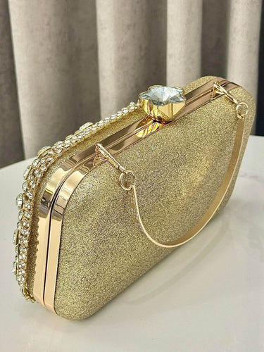 1740385 Irregularity Chains Geometric Lock Rhine Stones Shiny Crossbody Bags Evening Bags & Clutches