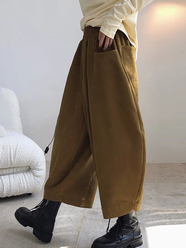 Elasticity High-Waisted Pleated Solid Color Split-Joint Harem Pants Loose Trousers Pants