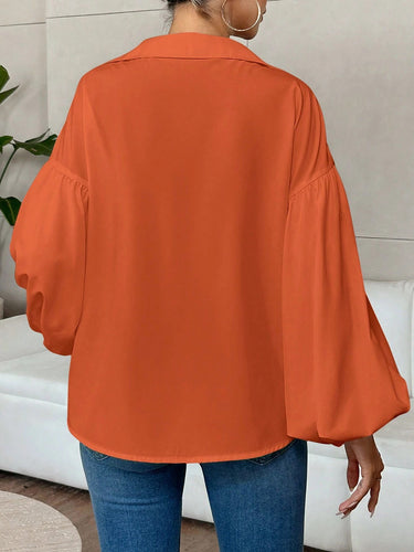 1780355 Long Sleeves Loose Pleated Solid Color Split-Joint Lapel Blouses&Shirts Tops