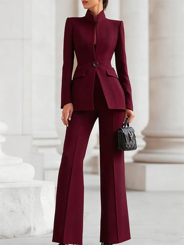 1712181 High Waisted Wide Leg Solid Color Pants Suits Bottoms