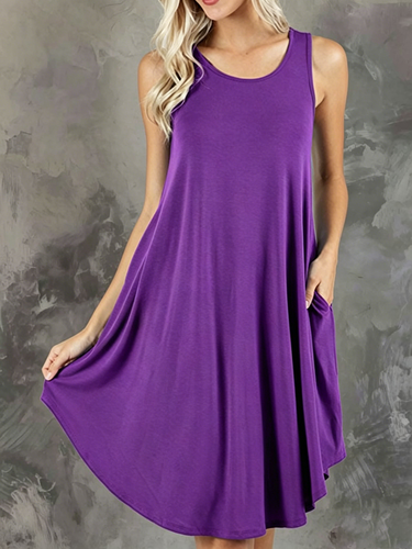 1782524 Loose Pockets Sleeveless Solid Color Spaghetti-Neck Mini Dresses