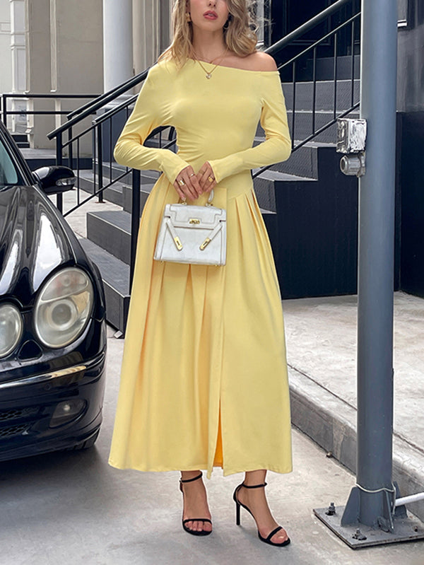 Split High Waisted Long Sleeve Dress
