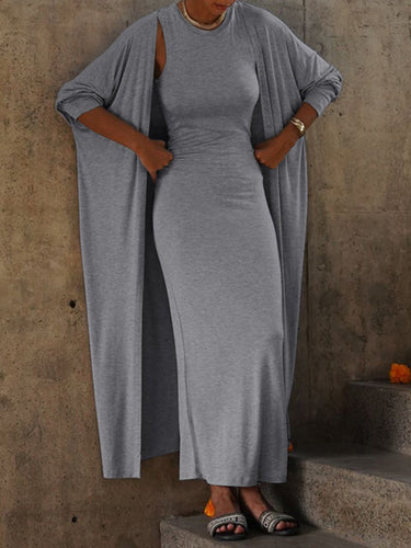 الأكمام الطويلة ألوان صلبة دائرية جولة داخلية + ملابس خارجية bodycon
