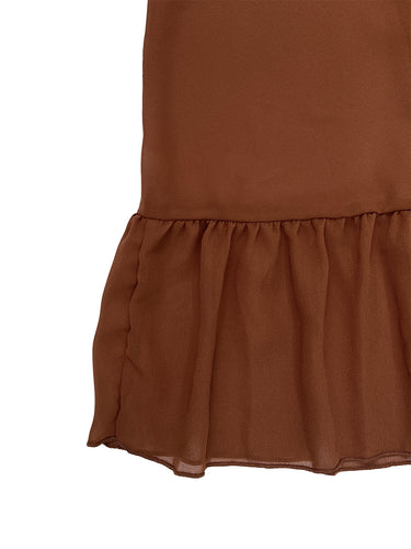Cape Irregularity Layered Pleated Ruffled See-Through Solid Color Split-Joint High Neck Maxi Dresses