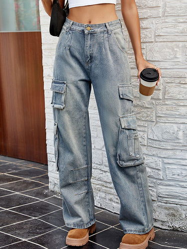 Tasche pieghettate sciolte pantaloni jeans divisi