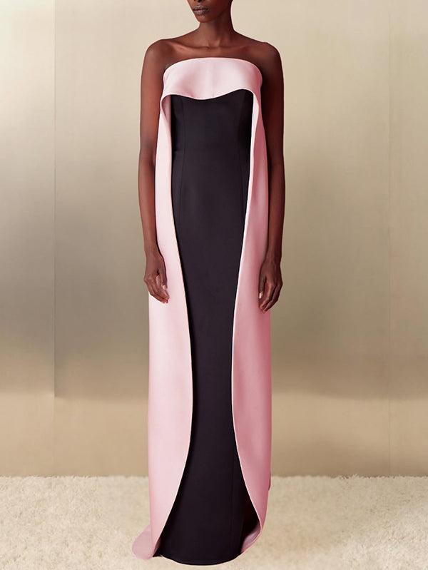 Loose sleeveless contrast color tube maxi dress for strapless styling