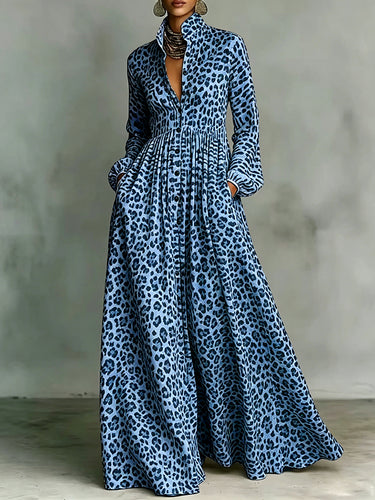 Leopard Print Buttoned Lapel Maxi Dress Uoozee official Leopard Print Buttoned Lapel Maxi Dress Uoozee official