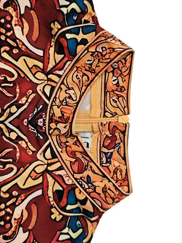 Vestidos midi holgados de manga larga con cuello alto y estampado de colores contrastantes 