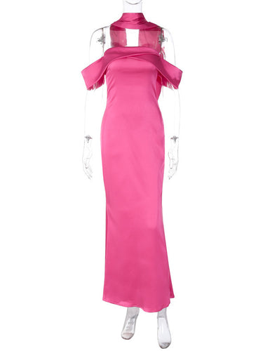 1484103 Sleeveless Solid Color Zipper Off-the-shoulder Maxi Dresses