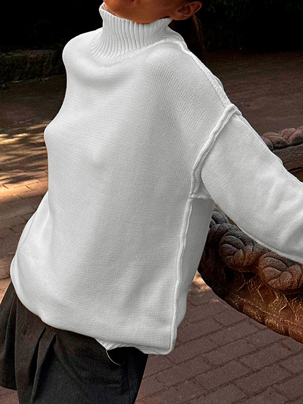 Long Sleeves Skinny Contrast Color Split-Joint Round-Neck Pullovers Sweater Tops