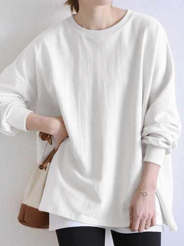 1740476 Long Sleeves Loose Solid Color Sweatshirt Tops