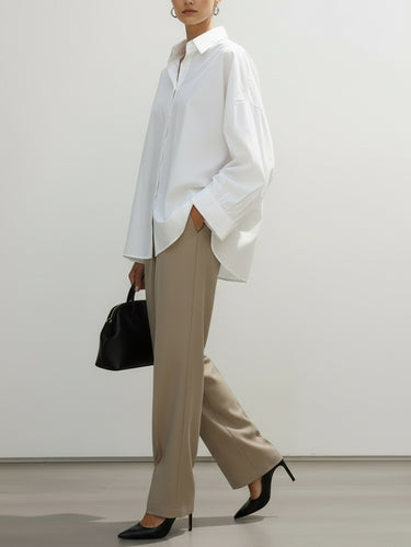 1740228 Long Sleeves Loose Buttoned Pockets Solid Color Lapel Blouses&Shirts Tops