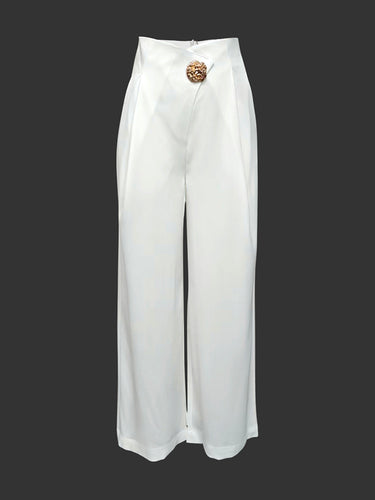 High Waisted Loose Buttoned Pleated Solid Color Pants Trousers
