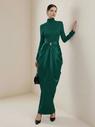 Long Sleeves Buckle Draped High-Neck Evening Dresses Maxi Dresses Long Sleeves Buckle Draped High-Neck Evening Dresses Maxi Dresses