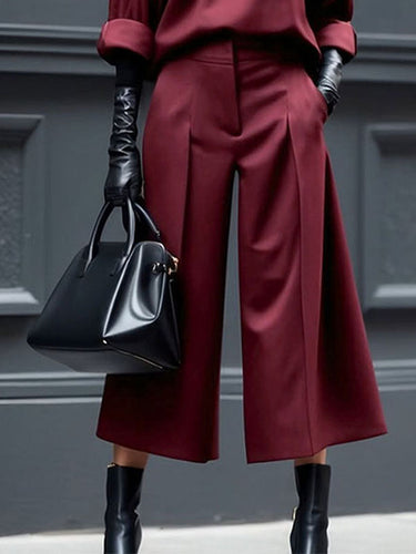 Loose Ninth Pants Solid Color Zipper Casual Pants Bottoms Trousers