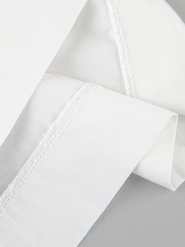 1742229 Elasticated Waist High Waisted Pleated Solid Color Split-Joint Tied Waist Round-Neck Blouses&Shirts Tops