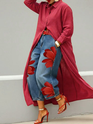 Blouses met lange mouwen, losse pasvorm, knoopsluiting en revers in effen kleur.&Shirts Tops