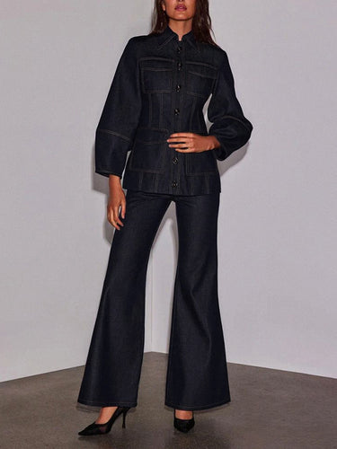 1694506 High Waisted Wide Leg Pockets Solid Color Jean Pants Bottoms