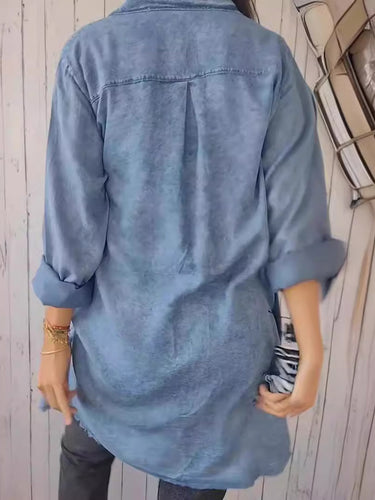 1753542 Long Sleeves Loose Buttoned Pockets Solid Color Split-Joint Lapel Outerwear