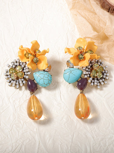 1715213 Flower Shape Geometric Water Drop Earrings Accessories