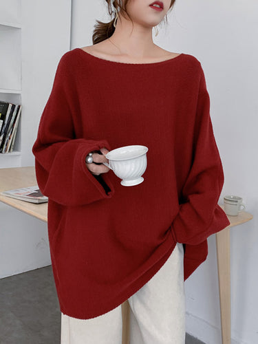 Semplice maglione a collo rotondo a colore solido