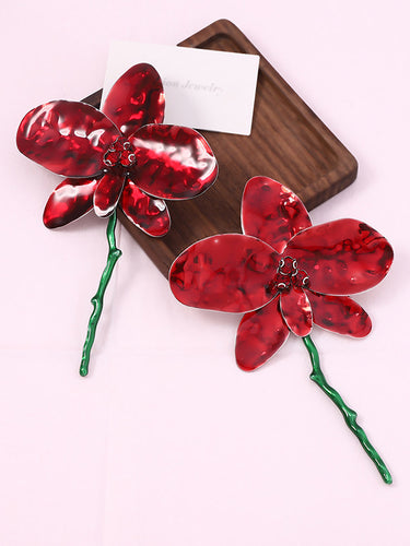 1715032 Flower Shape Rhinestone Shiny Earrings Accessories