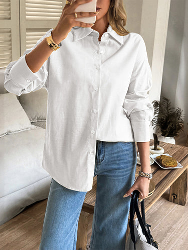 1730715 Long Sleeves Loose Buttoned Solid Color Lapel Blouses&Shirts Tops