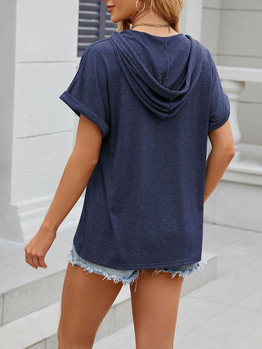 1511674 Loose Buttoned Hooded Solid Color Shirts Tops