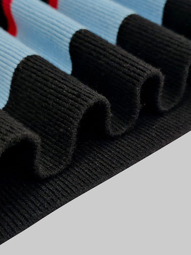 Irregularity Long Sleeves Abstract Printed Asymmetric Contrast Color Ribs Split-Joint Round-Neck Sweater Tops