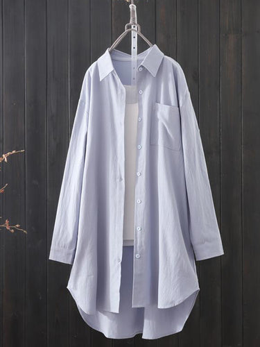Camisas de solapa de color de mangas largas de alta baja