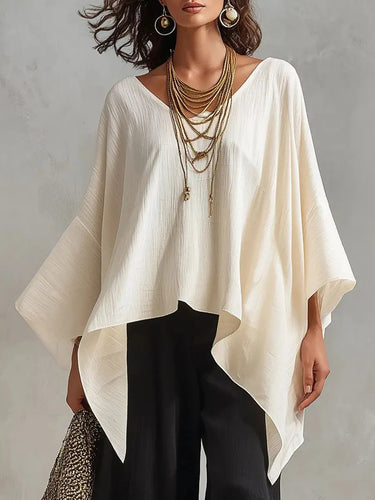 1776161 Long Sleeves Loose Solid Color V-Neck Blouses&Shirts Tops